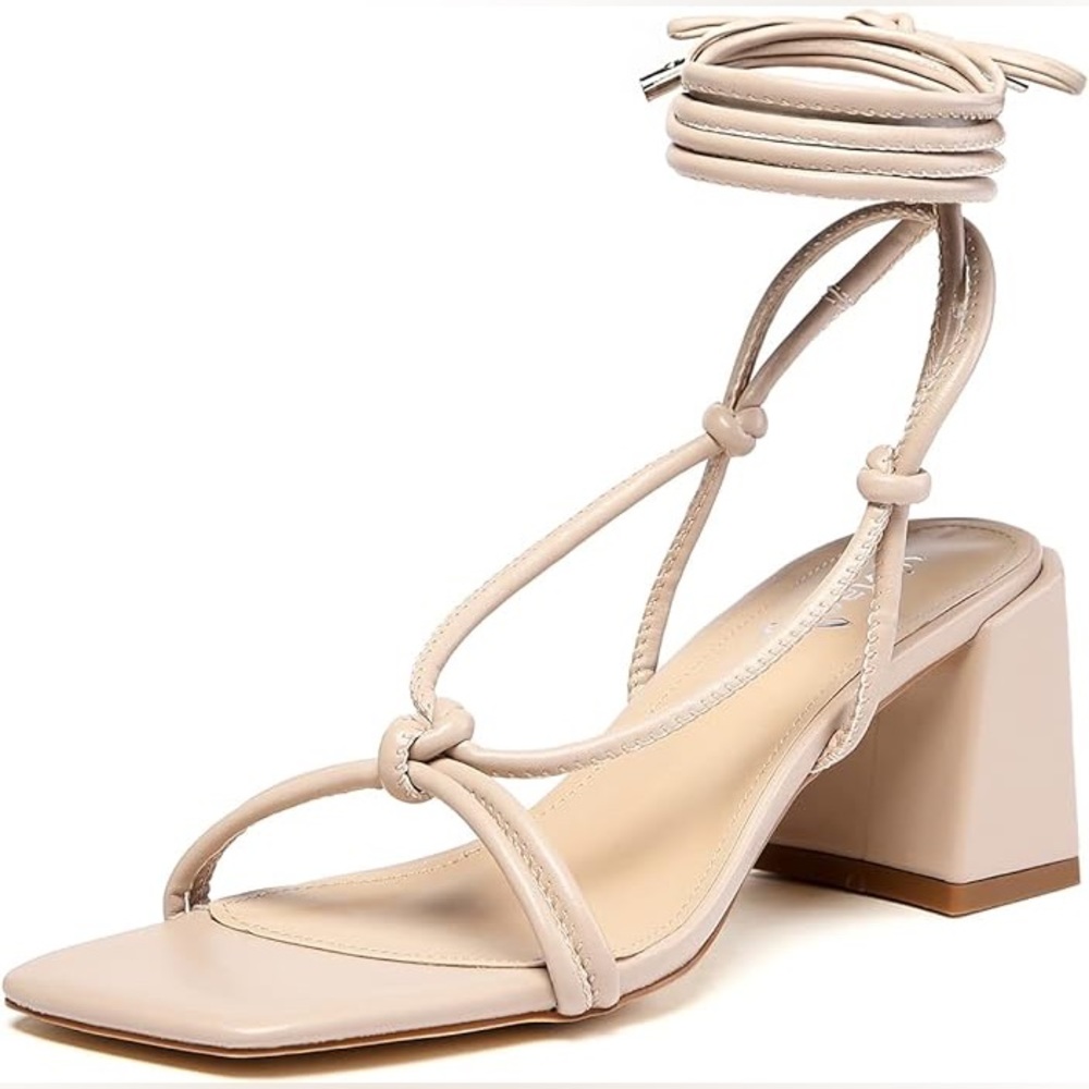 NIB Women’s Vivianly Ankle Wrap Chunky Heel Square Toe Nude‎ Sandals Size 10